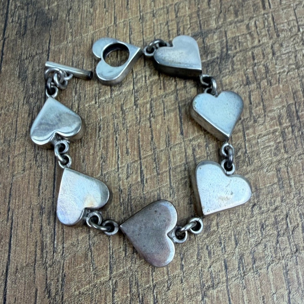Puffy Heart Link Bracelet Women 8in Sterling Silver Mexico 925 Toggle Clasp